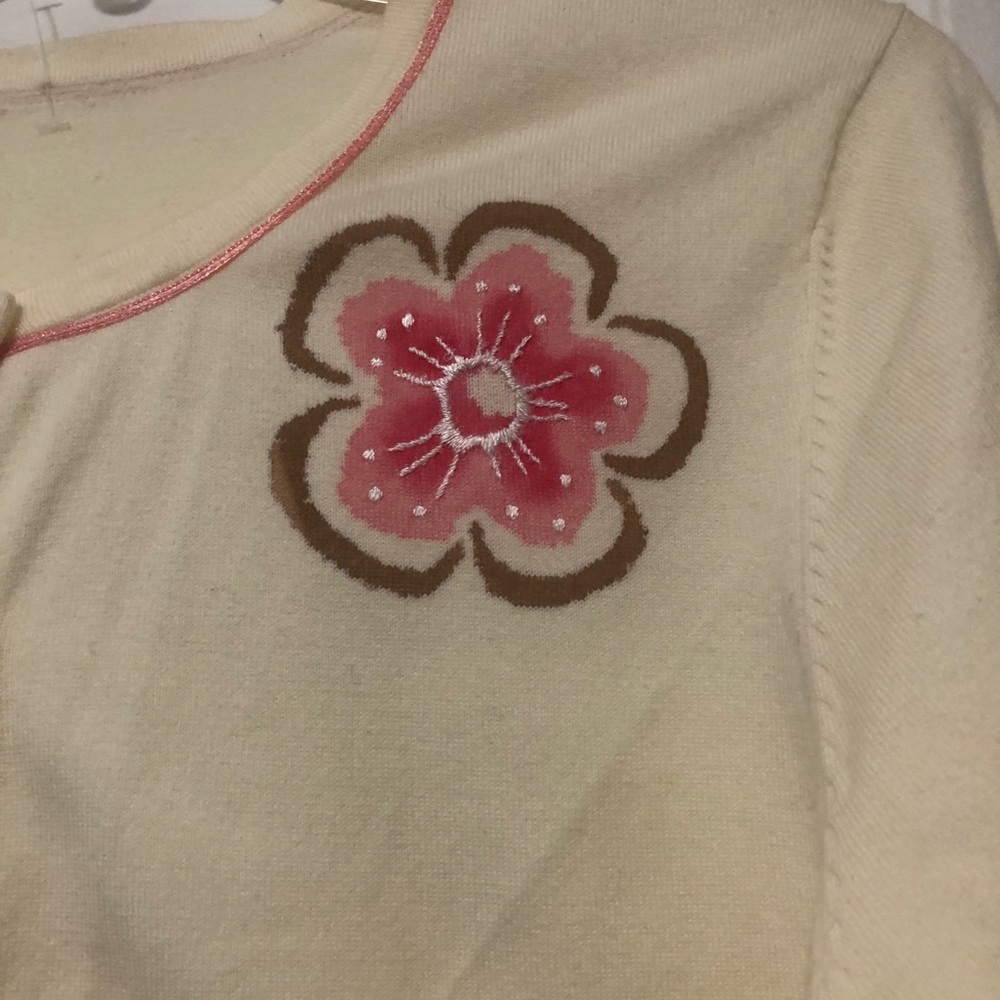 Cream Cardigan with Pink Floral Appliqué size M - Picture 5 of 7